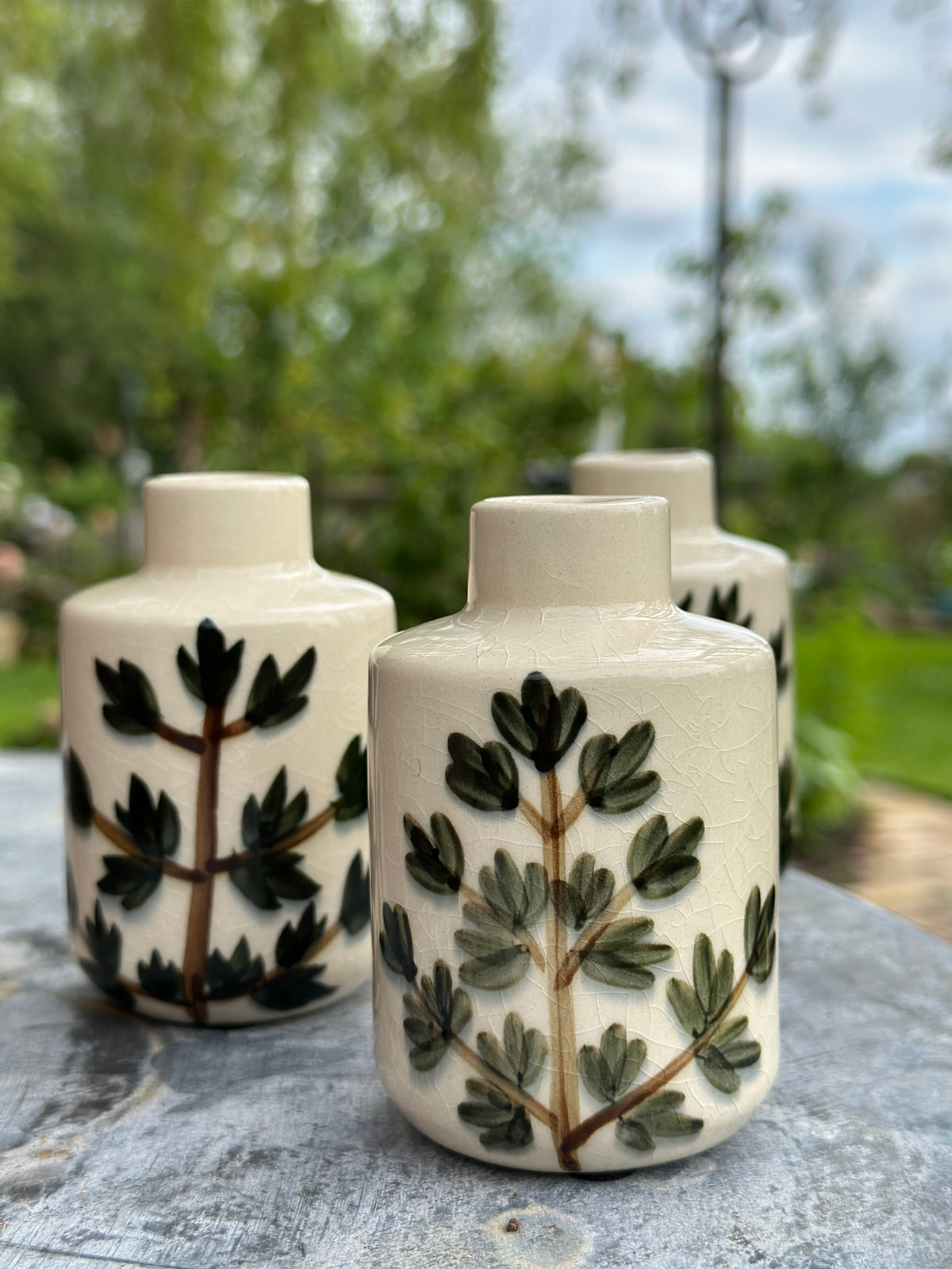 Blumenvase Vase, mit handgemalten Zweigmuster, klein aus Keramik