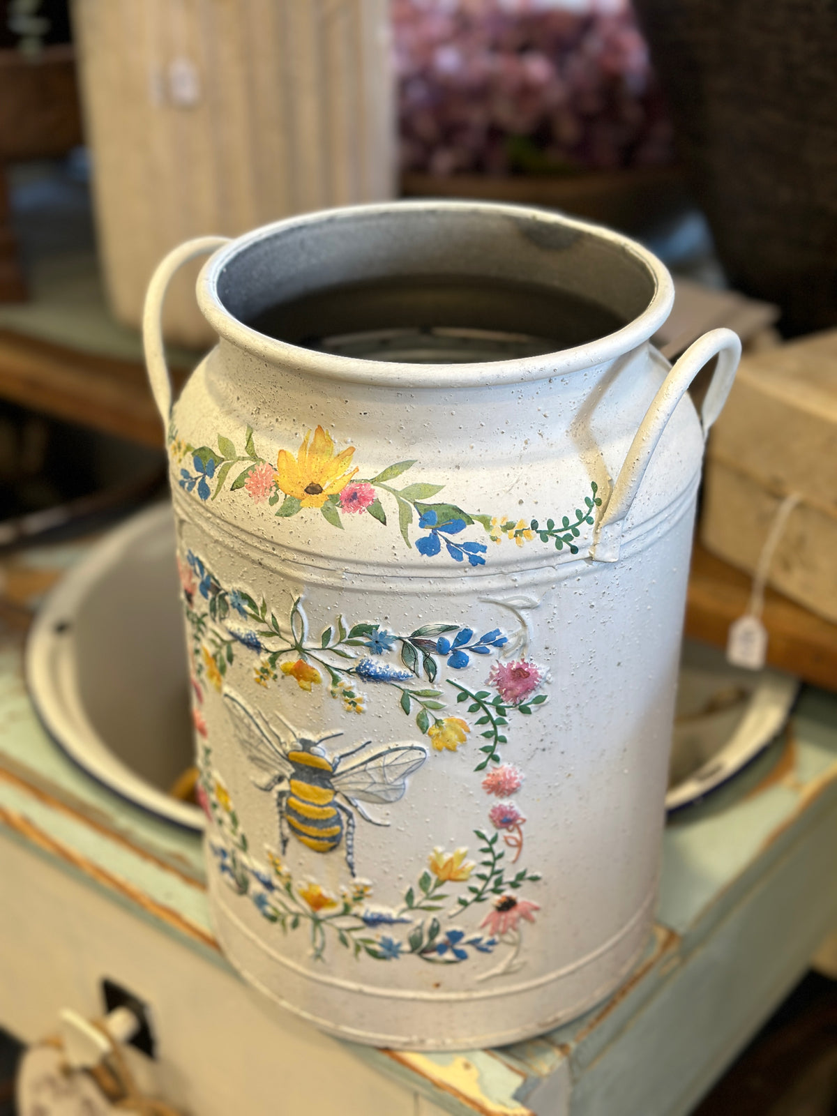 Deko Milchkanne, Shabby mit floraler Bemalung
