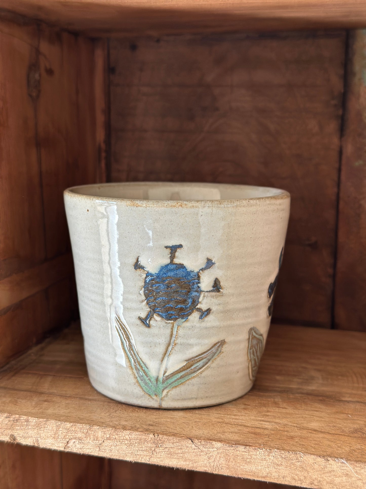 Becher/ Blumen Tasse, Steinzeug.