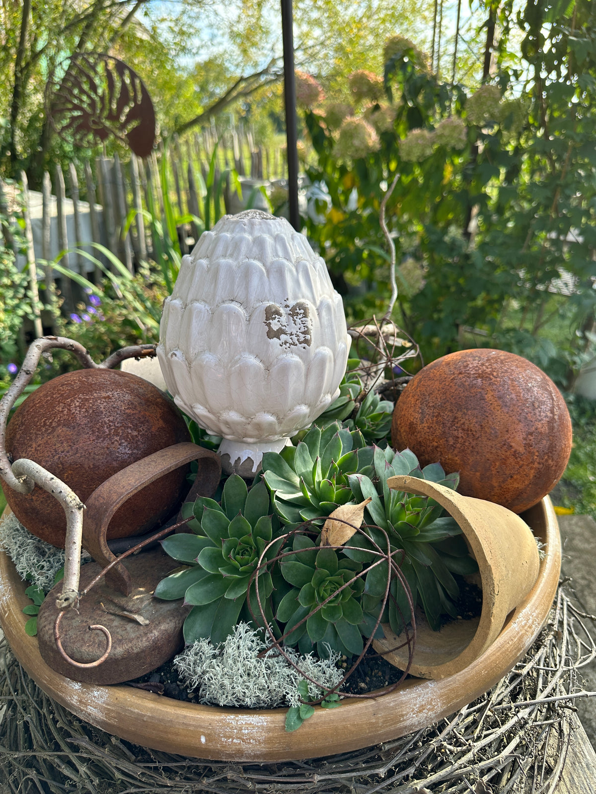Zapfen, Garten Steingut, Zapfen antikweiß/ Shabby