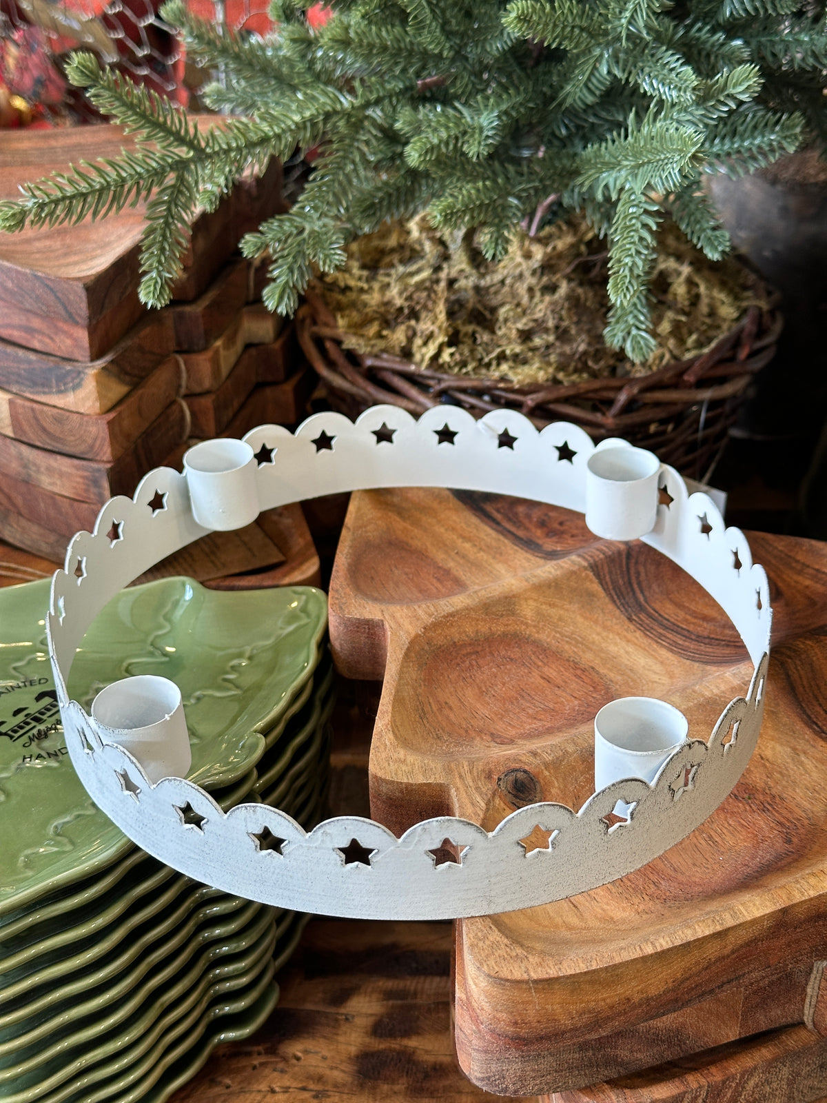Kerzenhalter rund weiß, Metall