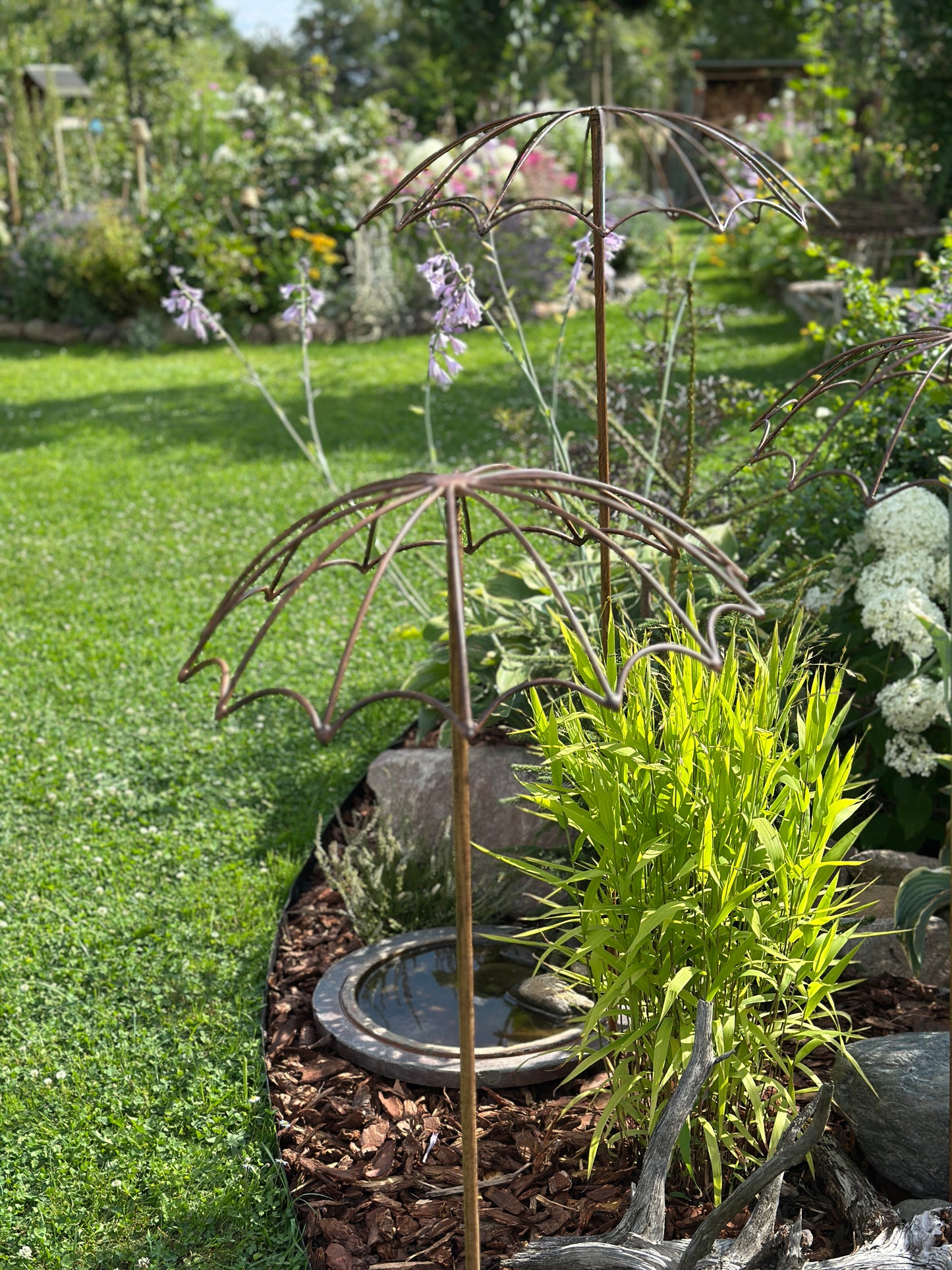 Dekoration Schirm am Stab H: 117cm D: 45cm Rankhilfe, Set2, Rost Optik