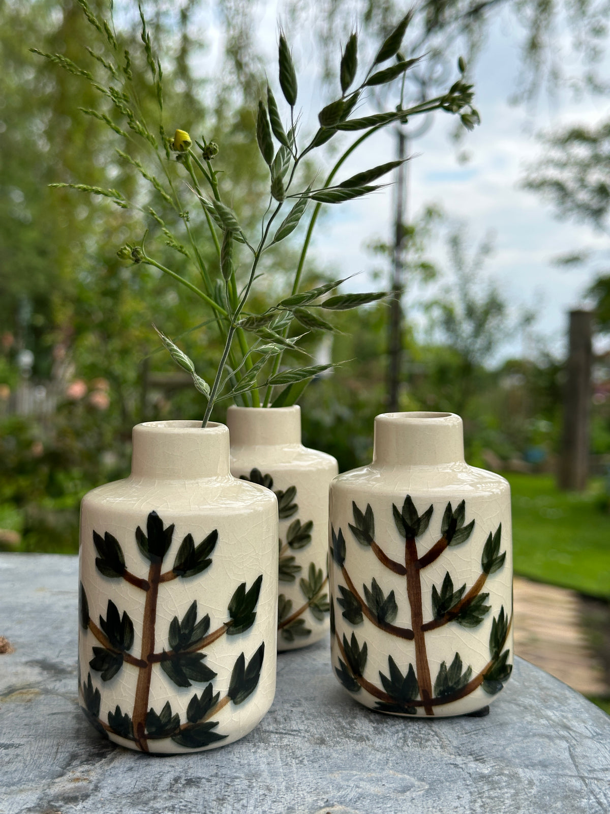 Blumenvase Vase, mit handgemalten Zweigmuster, klein aus Keramik