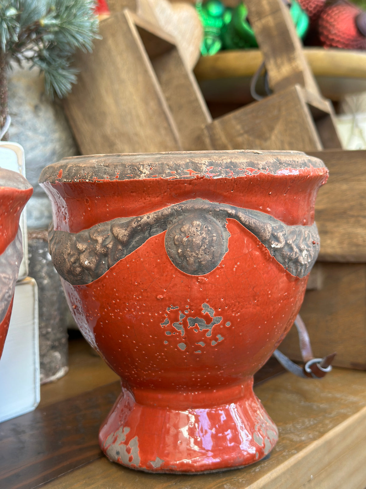 Blumentopf Terakota, antik rot glasiert