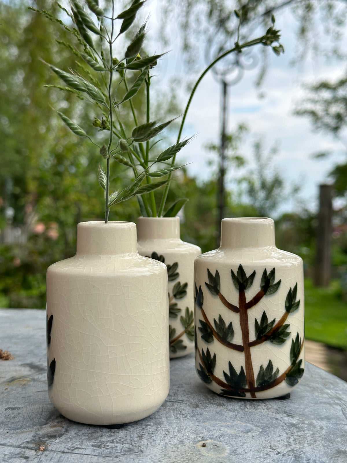 Blumenvase Vase, mit handgemalten Zweigmuster, klein aus Keramik