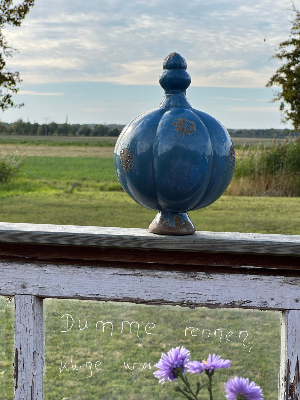 Kugel/ Deko Kugel Steingut, antikblau