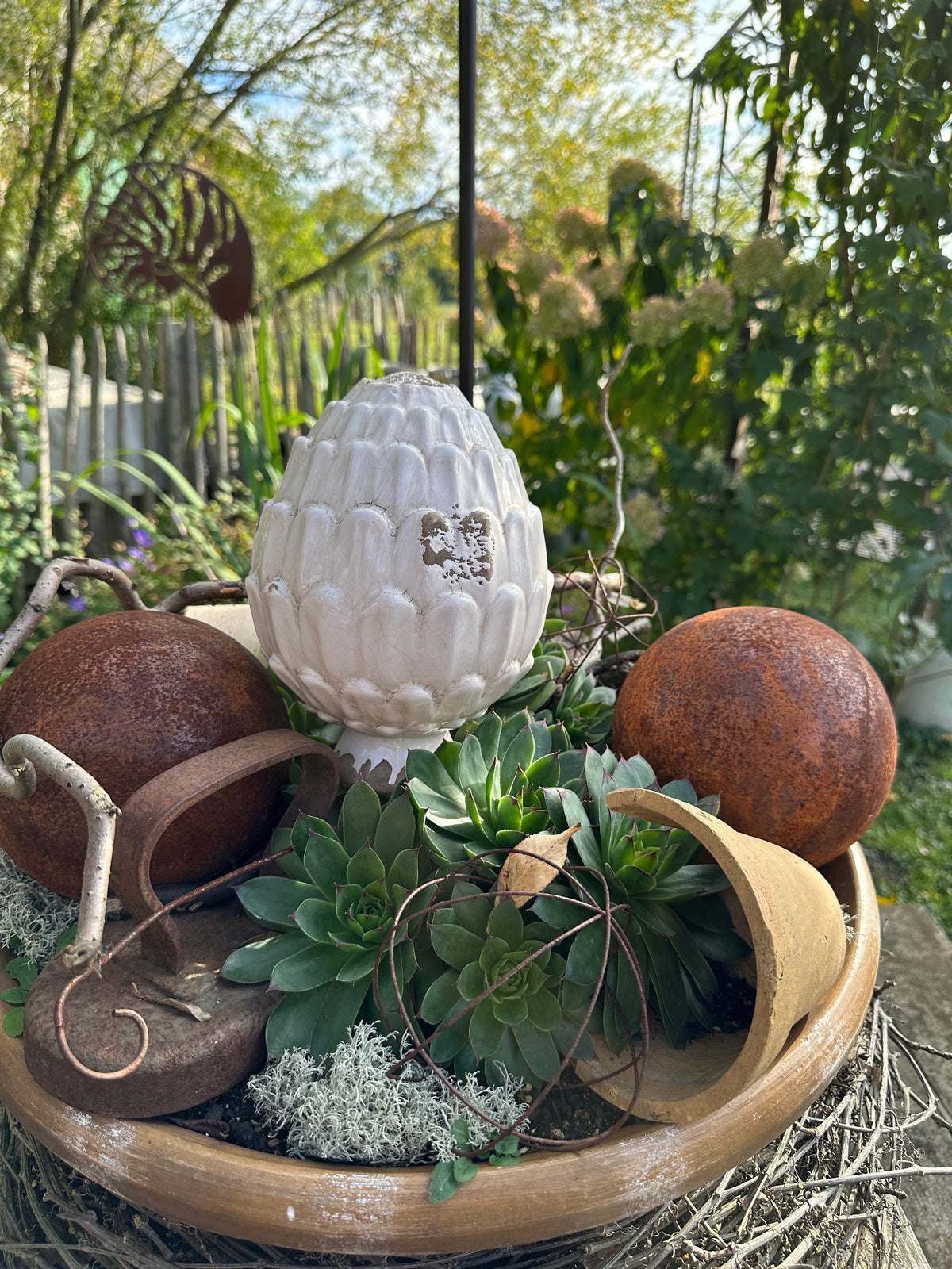 Zapfen, Garten Steingut, Zapfen antikweiß/ Shabby
