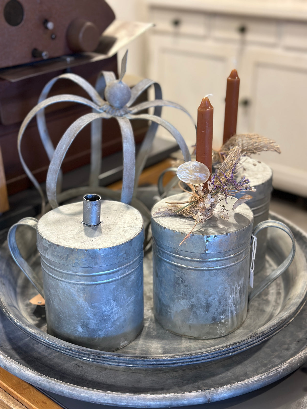 Dose mit Deckel /Kerzenhalter mit Kerze und Trockenblumen Deko