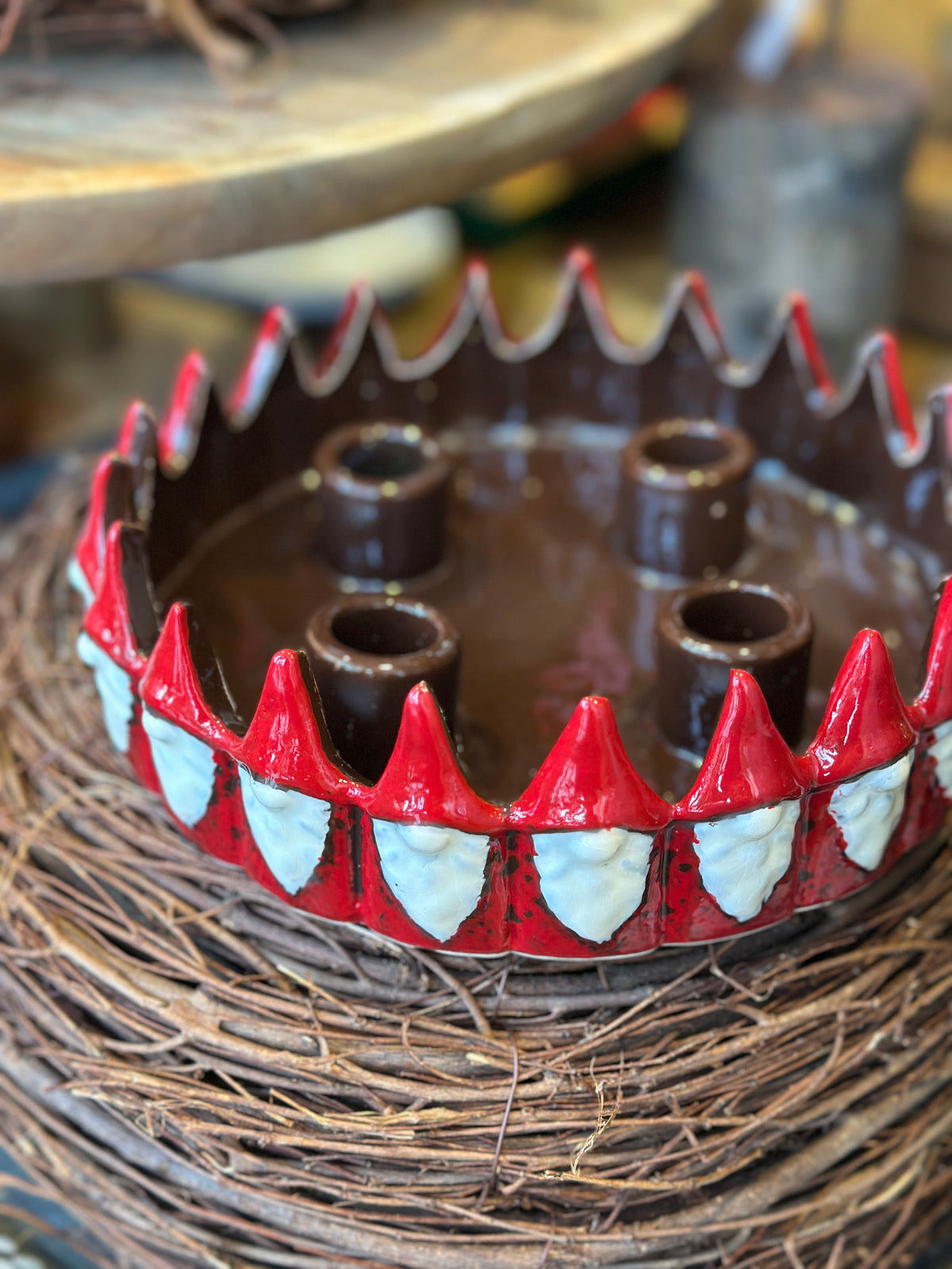 Kerzenhalter/ Teller aus Keramik mit vier festen Kerzenhaltern D: 20cm