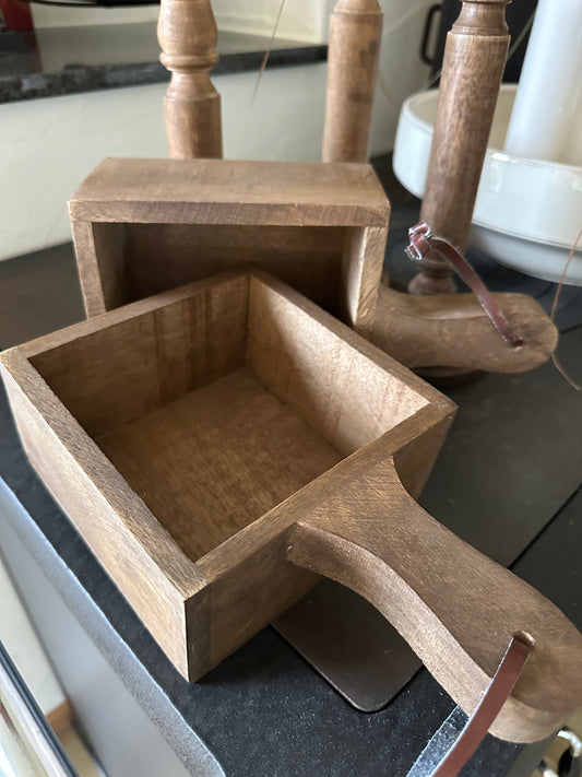 Aufbewahrungs- Holz- Kästchen, quadratisch, Natur, massives Mangoholz mit einem Griff L:25 cm