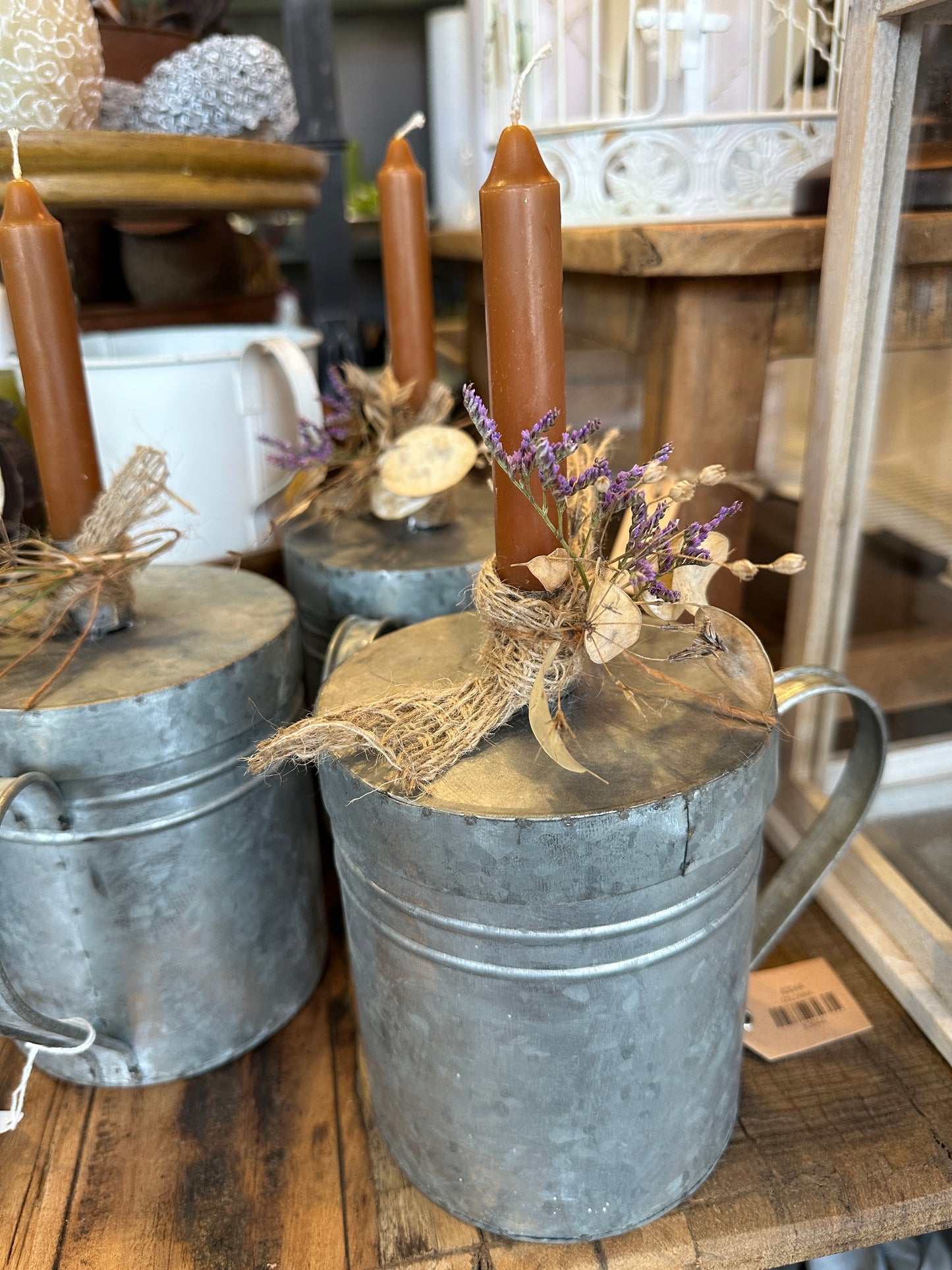 Dose mit Deckel /Kerzenhalter mit Kerze und Trockenblumen Deko