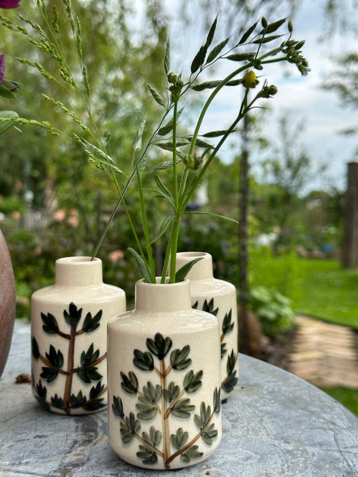 Blumenvase Vase, mit handgemalten Zweigmuster, klein aus Keramik