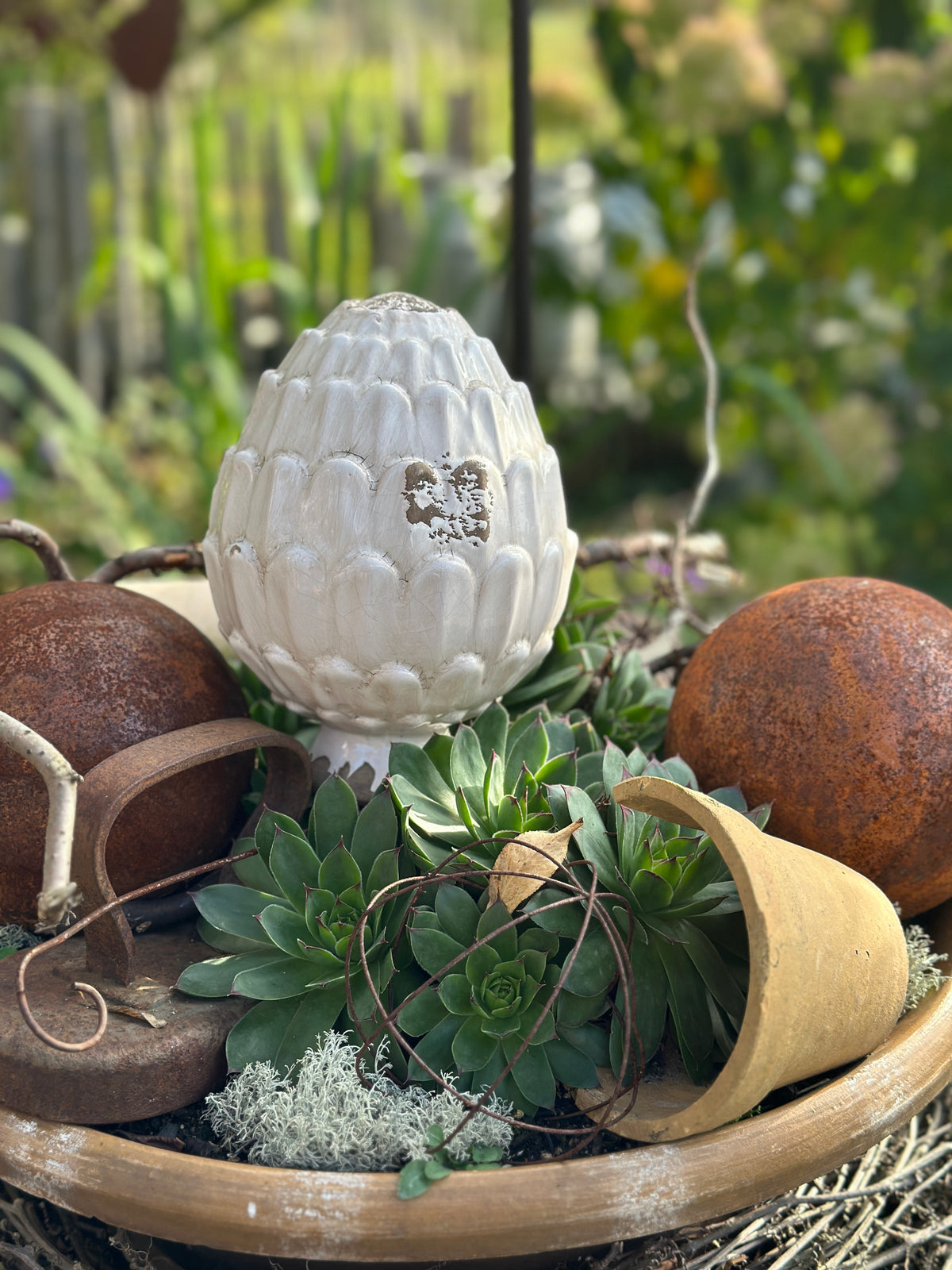 Zapfen, Garten Steingut, Zapfen antikweiß/ Shabby