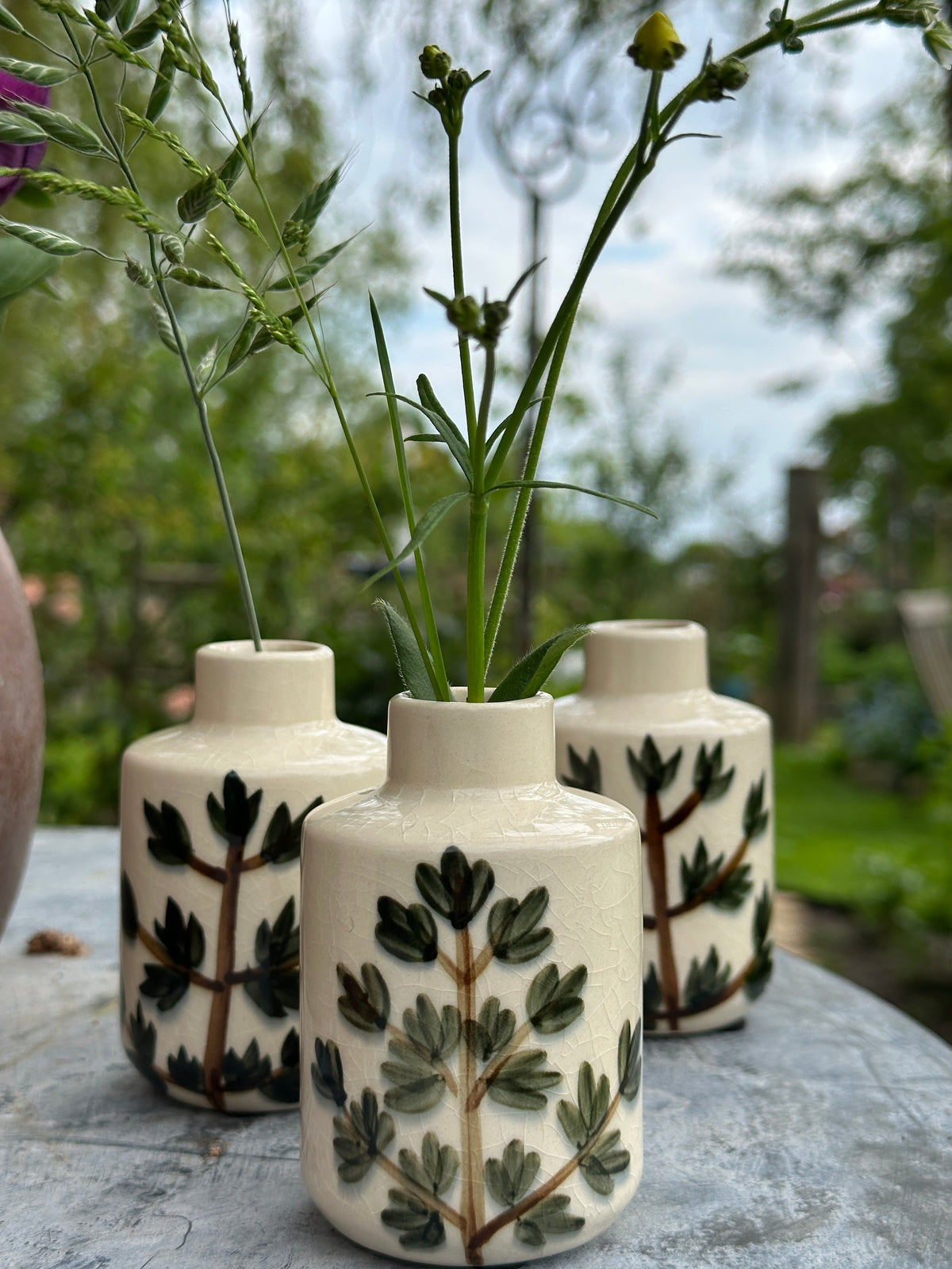 Blumenvase Vase, mit handgemalten Zweigmuster, klein aus Keramik