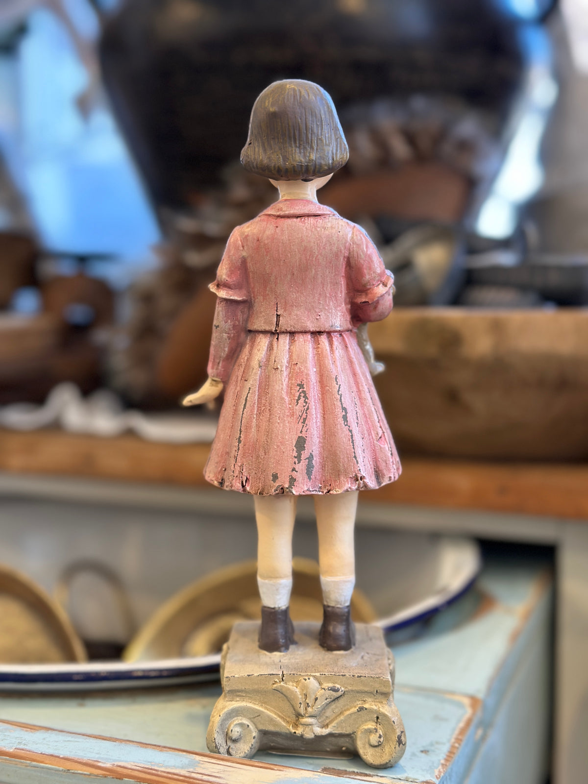 Figur aus Polyresin, Shabby Mädchen mit Teddy