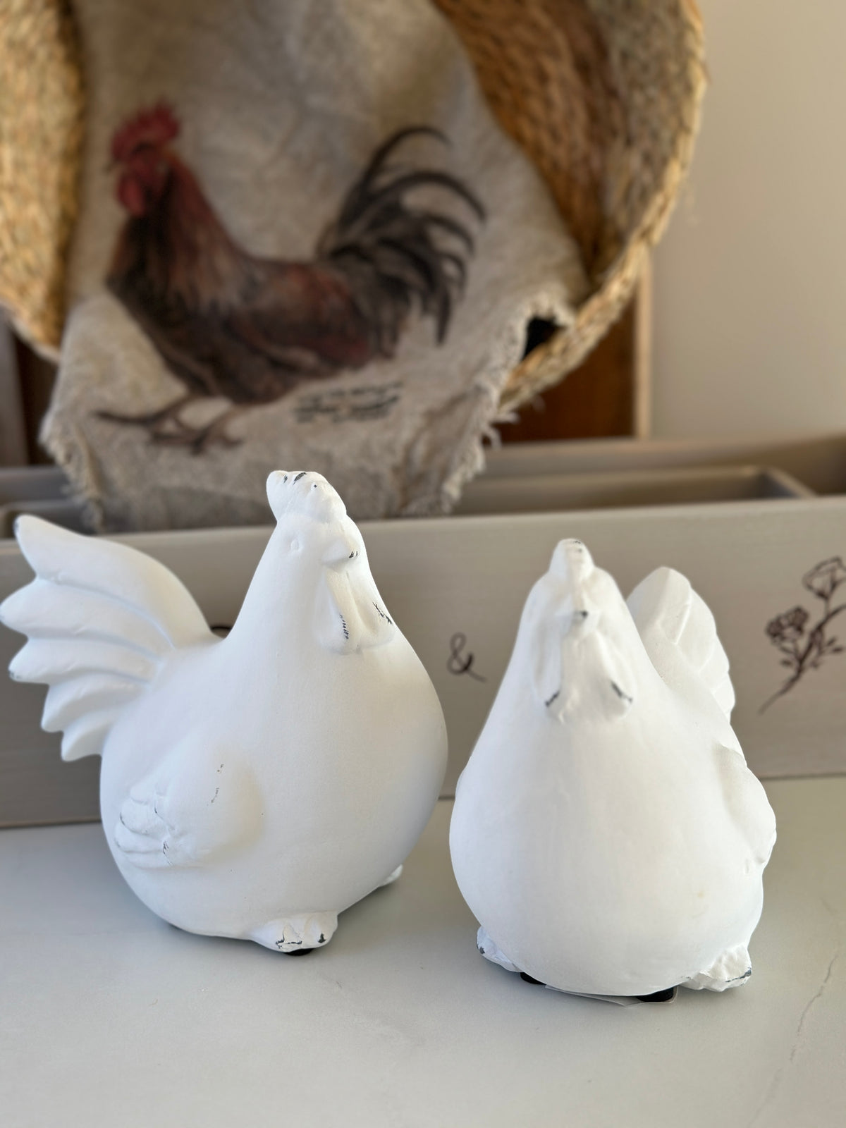 Henne&Huhn Set/2 weiß aus Beton