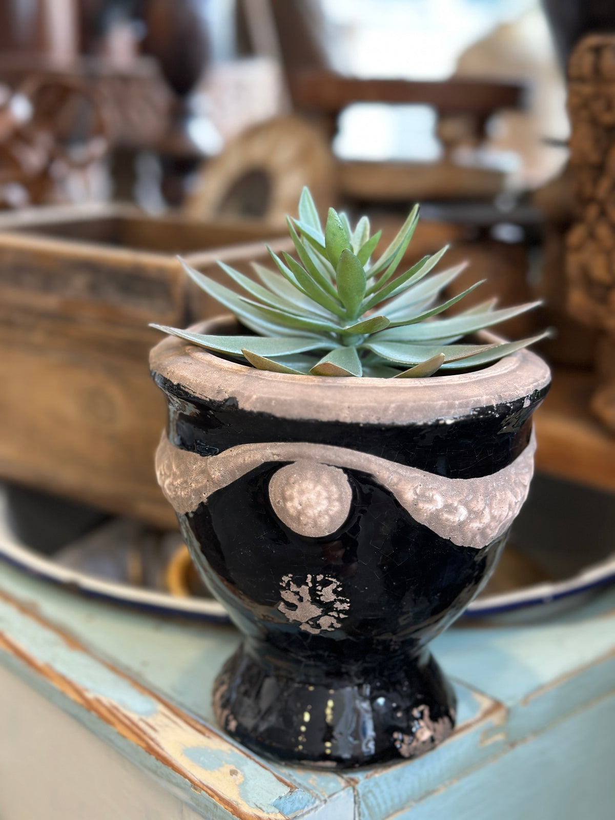Blumentopf, Terrakotta, antikschwarz glasiert