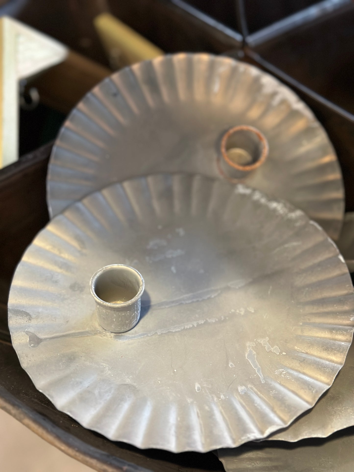 Kerzenhalter Shabby aus Metall, leicht rostig, rund