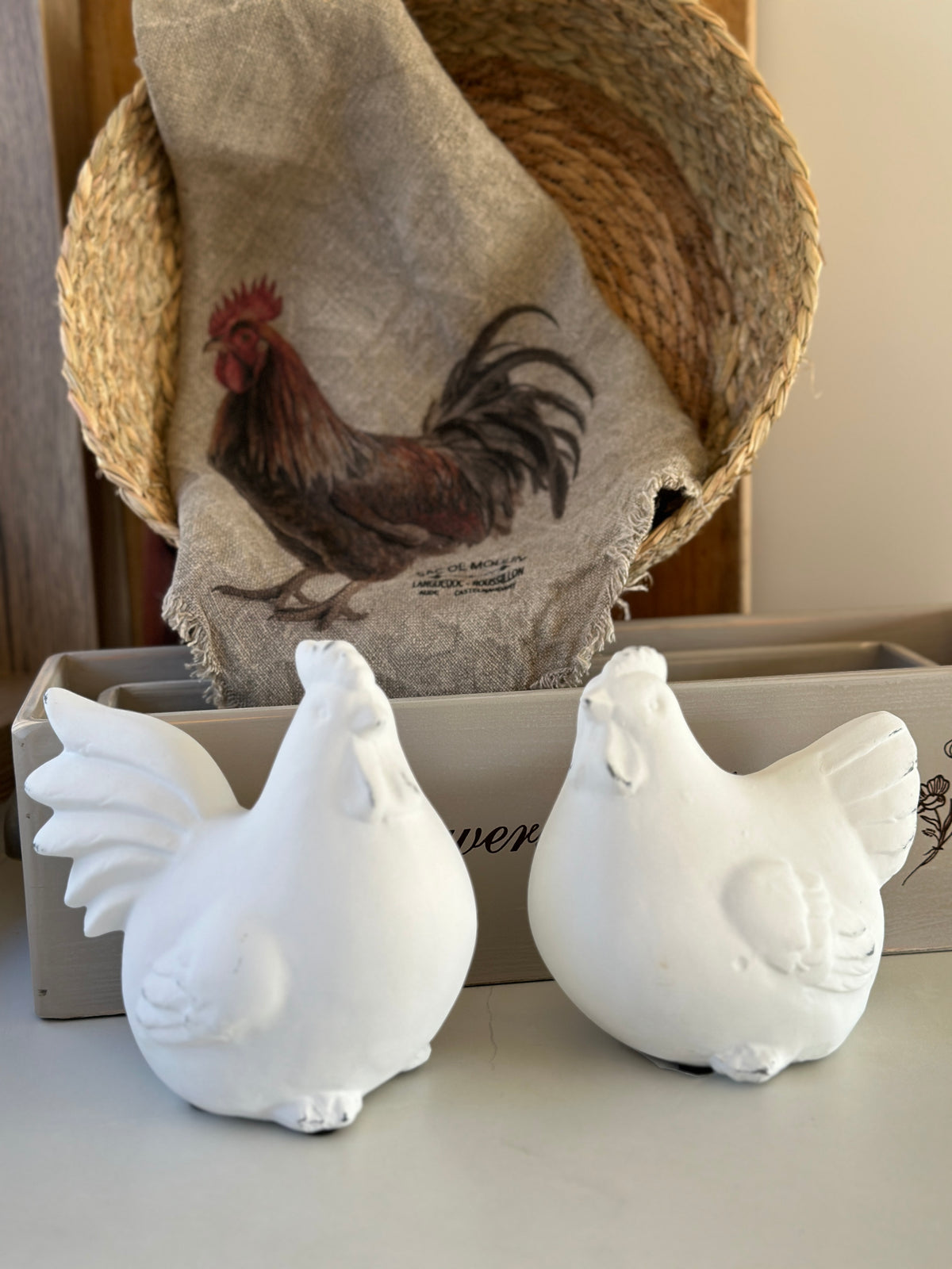 Henne&Huhn Set/2 weiß aus Beton