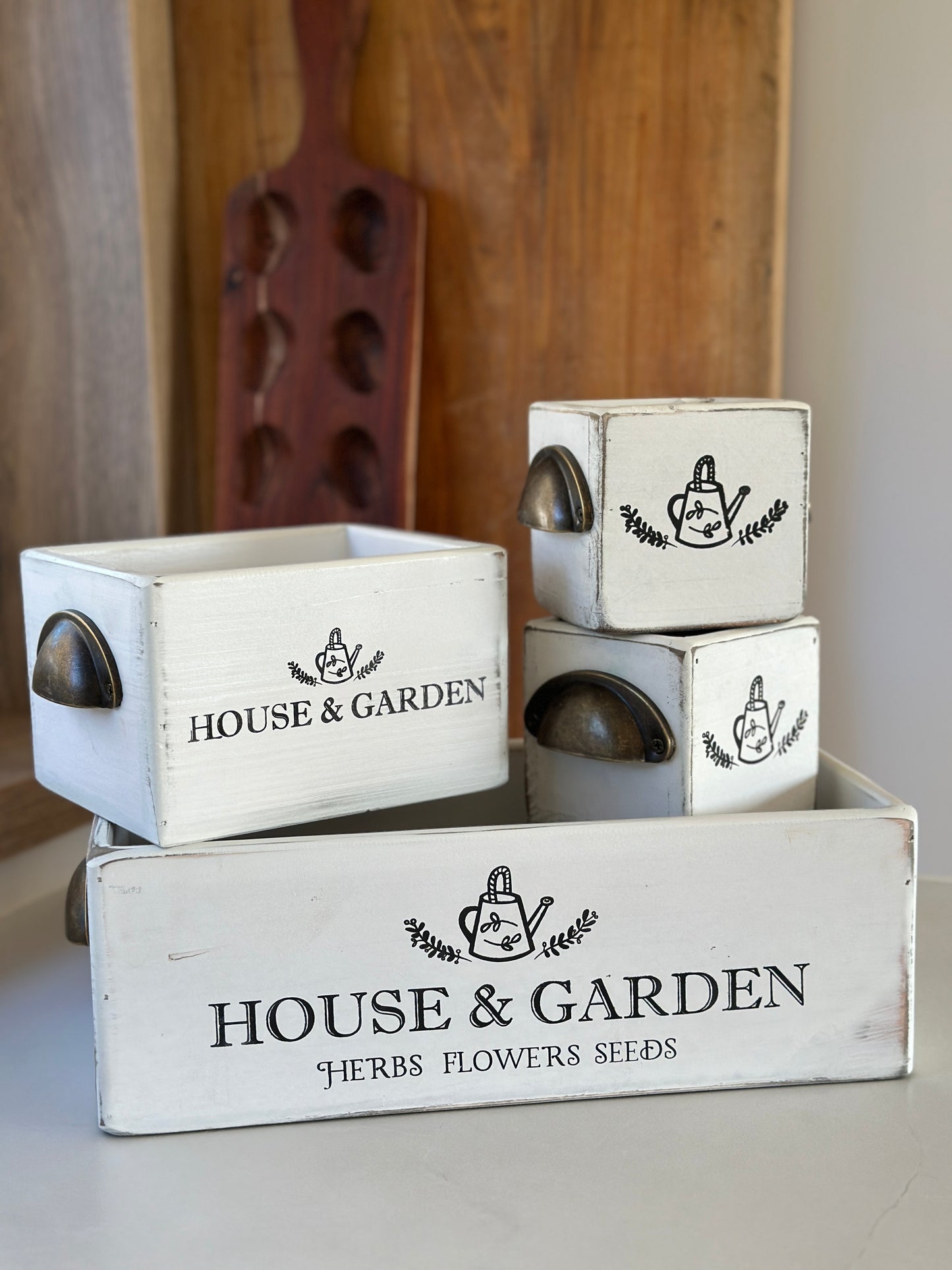 Holz Kasten Set/4 Shabby, weiß