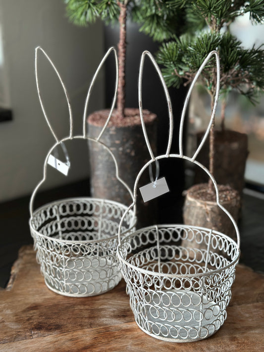 Hase/ Körbchen Metall, weiß