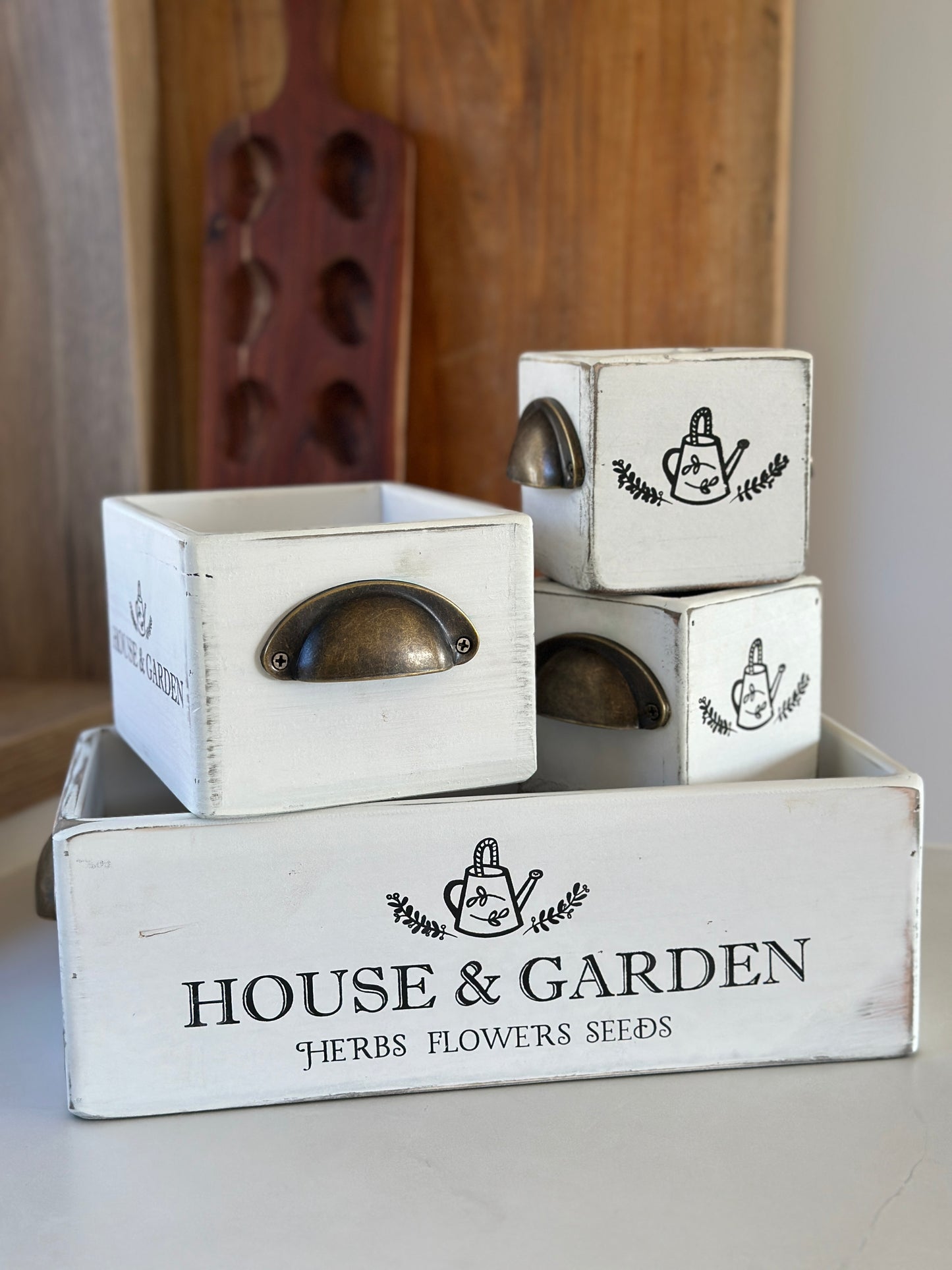 Holz Kasten Set/4 Shabby, weiß