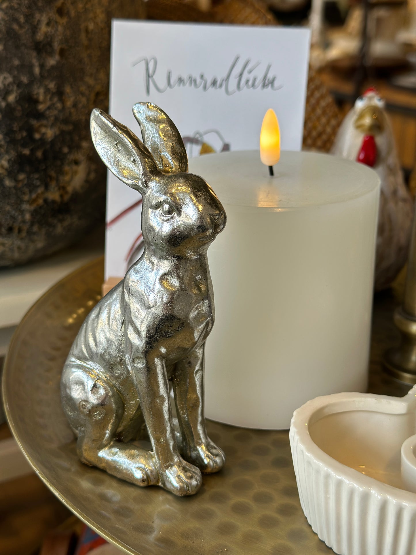 Hase, Polyresin, Silber