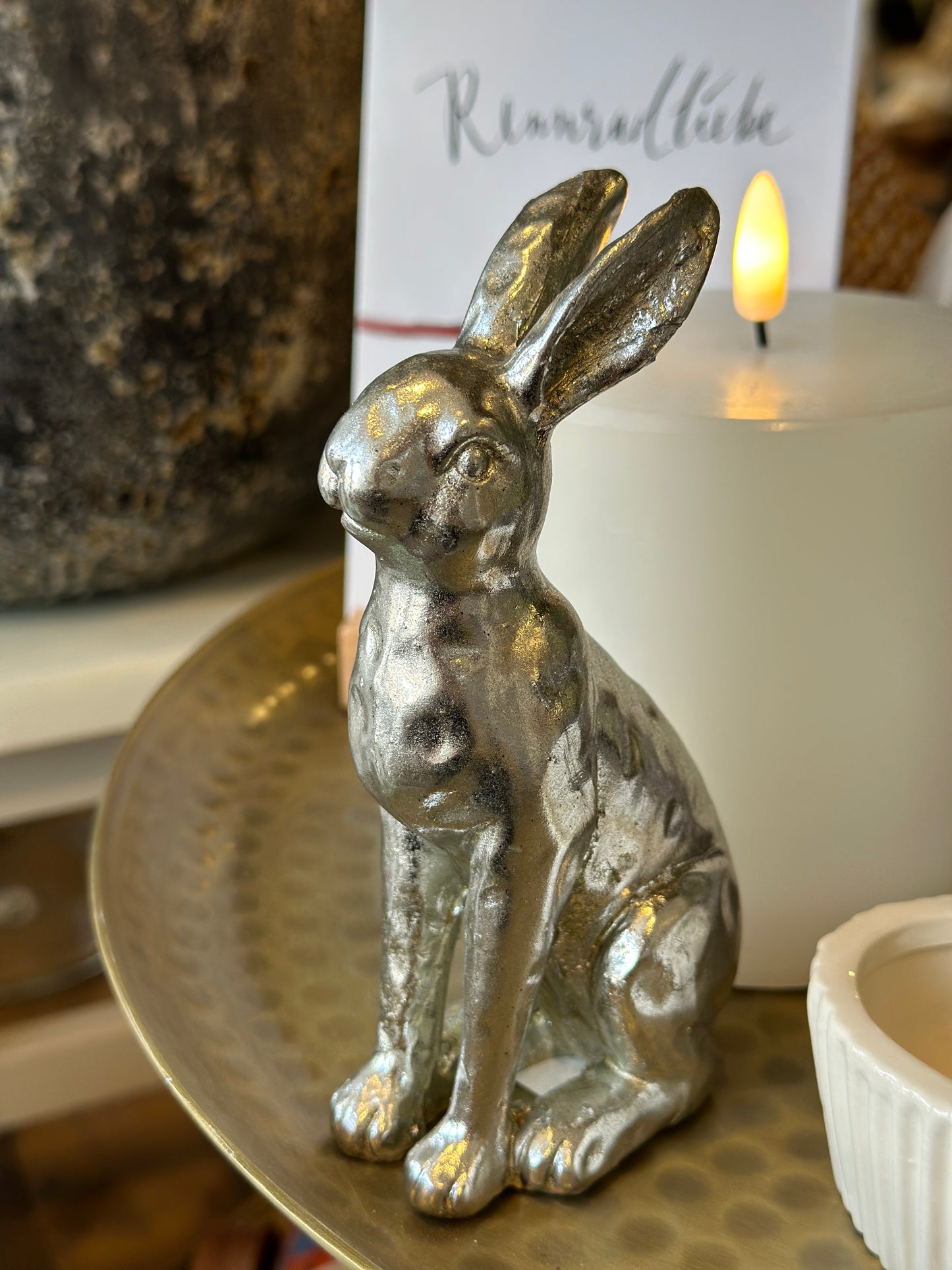 Hase, Polyresin, Silber