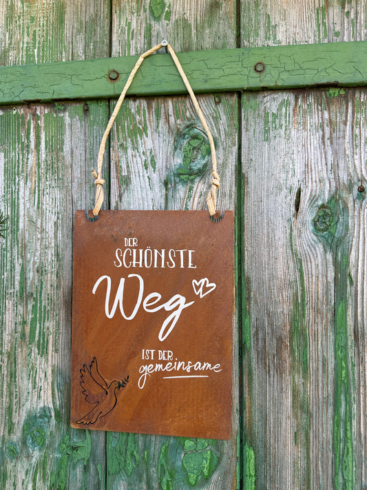 Tafel mit Kordel & Beschriftung 25x18cm. Der Schönste Weg ist der gemeinsame