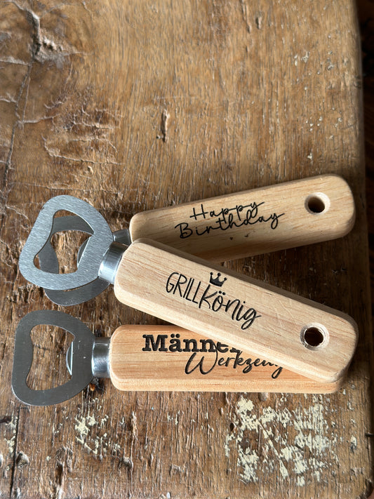 Flaschenöffner aus Holz, Grillkönig