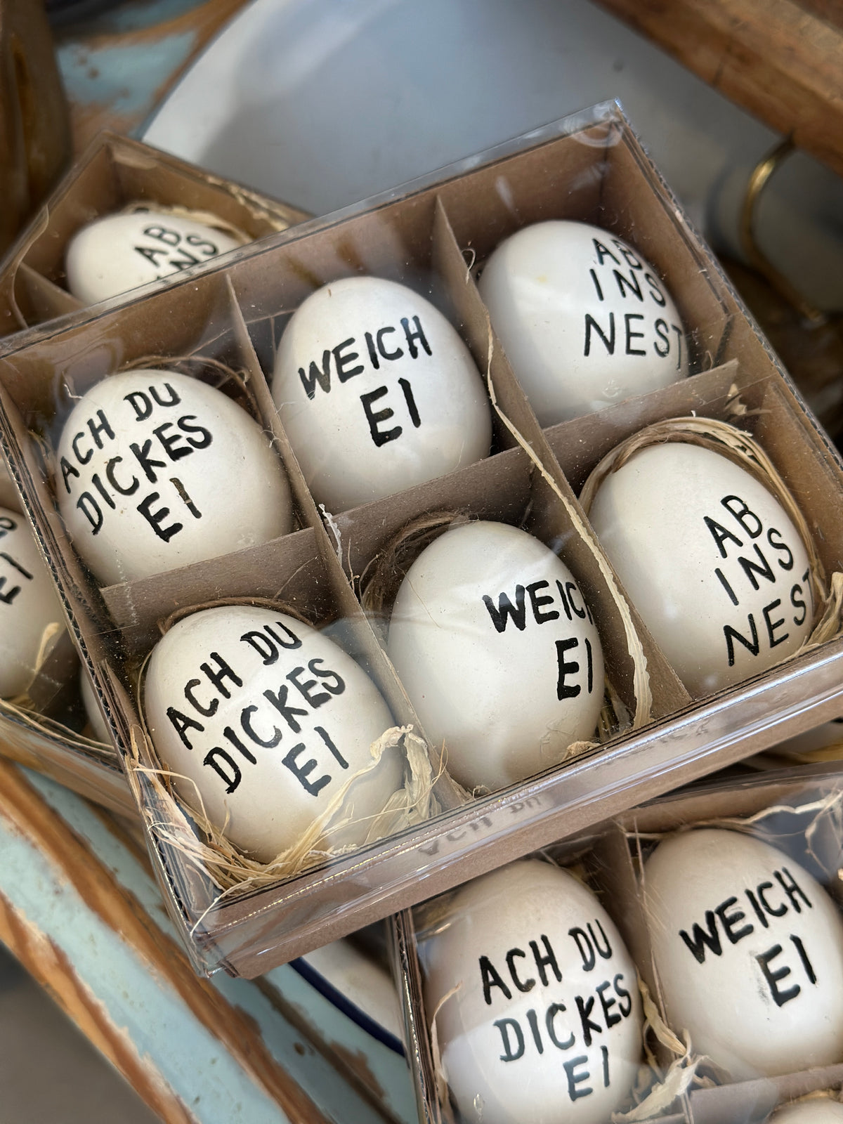 Ei echt 6 Set weiß mit Beschriftung