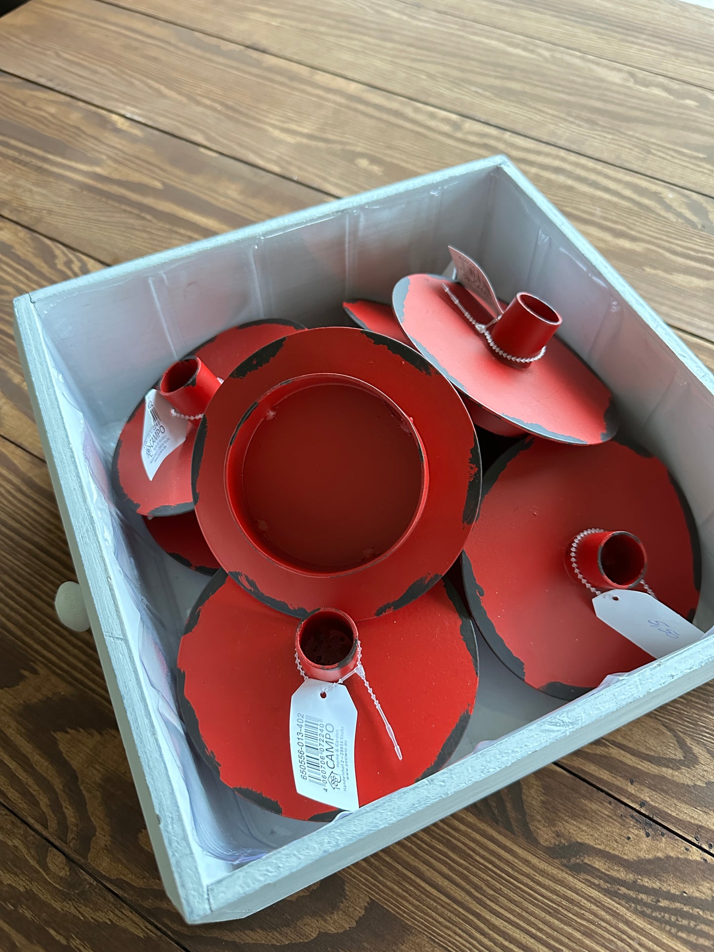 Kerzenhalter aus Metall, rot, Shabby